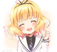 bangs blonde_hair blunt_bangs blush collared_shirt eyebrows_visible_through_hair gochiusa gochuumon_wa_usagi_desu_ka? hairband long_sleeves medium_hair necktie open_mouth school_uniform shirt smile solo uniform wavy_hair // 1200x1104 // 480.1KB