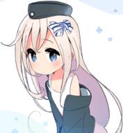 1_female 1girl blonde_hair blue_eyes blush bow ears_visible_through_hair eyebrows_visible_through_hair female general hair_bow hat jacket kantai_collection long_hair looking_at_viewer one-piece_swimsuit point_of_view safe school_swimsuit solo swimsuit u-511_(kantai_collection) white_swimsuit yoru_nai // 854x924 // 443.8KB