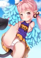 1girl ass atfbooru.ninja bangs bare_shoulders blue_sky blush cheerleader cheerleader_uniform closed_mouth clothes_lift cloudy_sky commentary_request contentious_content demon_girl demon_tail eyebrows eyebrows_visible_through_hair feet_out_of_frame female_focus groin hair_between_eyes hair_bobbles hair_ornament hair_tie heart heart_tail highres holding kikit leg_up loli long_hair long_hairi looking_at_viewer mochiyuki monster orange_skirt original original_character outdoors panties pink_hair pixiv_73796597 pixiv_827582 pleated_skirt point_of_view pointy_ears pom_poms pompoms purple_shirt raised_leg red_eyes shirt sidelocks skirt skirt_lift sky sleeveless sleeveless_shirt socks solo split standing standing_on_one_leg standing_split succubus tail tied_hair twintails uniform white_panties えっちなことがにがてなロリサキュバスちゃん もちゆき もちゆき＠cg集制作中!!!! チアガールロリサキュバスちゃん // 1447x2047 // 2.1MB