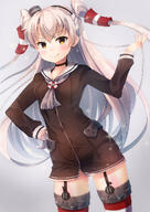 10s 1_female 1girl amatsukaze_(kantai_collection) anthropomorphization bikini black_panties black_underwear blush breasts brown_dress brown_eyes buttons choker dress explicit female garter_straps gelbooru gloves hair_tubes hand_on_hip high_resolution horizontal-striped_legwear horizontal_stripes kantai_collection lifebuoy lingerie long_hair looking_at_viewer panties pantsu point_of_view red_legwear safe sailor_collar sailor_dress short_dress silver_hair single_glove small_breasts smile solo sparkle striped striped_legwear sunsuke swimsuit thighhighs thighs two_side_up underwear white_gloves windsock zettai_ryouiki // 1000x1415 // 1.0MB