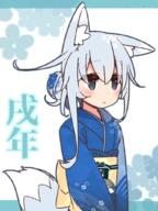 1_female 1girl alternate_costume animal_ear_fluff animal_ears blue_eyes blush child dress ears female flat_chest floral_background hair_flaps hair_ornament hibiki_(kantai_collection) japanese_clothes kantai_collection kimono long_hair petals safe silver_hair solo yoru_nai young yukata // 773x1029 // 383.2KB