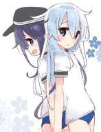 2girls 8 akatsuki_(kantai_collection) alternate_costume asa_nine black_hair blue_eyes buruma female flat_chest flower gym_uniform hair_flaps hat hibiki_(kantai_collection) kantai_collection long_hair multiple_females multiple_girls open_mouth purple_eyes questionable silver_hair uniform yoru_nai まったく、駆逐艦は最高だぜ!! 夜ない 暁 瑞鳳 私服艦娘水着艦娘ブルマ艦娘 艦これかわいい 雷 電 響 響さんいろいろ！ // 785x1026 // 380.1KB
