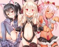 10s 3girls animal_ear_fluff animal_ears archway_of_venus armwear ass_visible_through_thighs baram bare_hips bare_shoulders bell black_hair black_legwear black_leotard black_panties black_skirt black_underwear blonde_hair blush breasts breasts_apart brown_eyes brown_skin cat_ears cat_girl catgirl catperson center_opening child chloe_von_einzbern claws clip_studio_paint collar commentary_request crop_top danbooru dangeroes_beast_(chloe) dangeroes_beast_(illya) dangeroes_beast_(miyu) dangerous_beast_(chloe) dangerous_beast_(illya) dangerous_beast_(miyu) dark-skinned_female dark_skin ears elbow_gloves explicit fake_animal_ears fate fatekaleid fatekaleid_liner_prisma_illya fatestay_night fate_(series) fate_kaleid_liner_prisma_illya female footwear fur fur-trimmed fur-trimmed_skirt fur_collar fur_trim general gloves grey_legwear groin hair_ornament hair_tie hairclip high_resolution highres hips illyasviel_von_einzbern jingle_bell legwear leotard loli long_hair looking_at_viewer microskirt midriff miniskirt miyu_edelfelt multiple_females multiple_girls navel nekomimi no_bra o-ring open_mouth p panties paw_gloves paw_pose paw_shoes paws pink_hair pixiv_217306 pixiv_63950703 point_of_view ponytail purple_legwear purple_shirt questionable red_eyes ribbon safe sankaku_channel shirt shoes skirt sleeveless sleeveless_shirt small_breasts smile stomach tail thigh_gap thighhighs thighs tied_hair tongue tongue_out twintails underwear yande.re young お誕生日！！ ばらむ プリズマ☆イリヤ1000users入り プリズマ☆イリヤ5000users入り プリズマ☆イリヤ500users入り 桃園の誓い 義姉妹 // 1656x1319 // 3.0MB