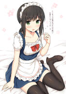 10s 1_female alternate_costume apron arm_support bed_sheet black_legwear blue_dress blush breasts brown_hair collarbone dress enmaided explicit female floral_background flying_sweatdrops footwear fubuki_(kantai_collection) full_body green_eyes hair_between_eyes hair_tie high_resolution kantai_collection legwear looking_at_viewer maid maid_headdress mary_janes medium_breasts nakamura_sumikage name_tag open_mouth point_of_view ponytail puffy_short_sleeves puffy_sleeves safe shirt shoes short_dress short_ponytail short_sleeves sitting sitting_sideways solo sumisanillust thighhighs tied_hair translated translation_request waist_apron wariza wavy_mouth white_shirt ふぶきメイドさん ナカムラスミカゲ 吹雪 女の子座り 私服艦娘 艦これかわいい // 850x1200 // 614.7KB