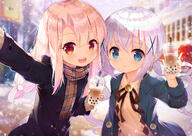 2_girls 2girls bangs blonde_hair blue_eyes blue_jacket blurry blurry_background blush brown_ribbon brown_scarf bubble_tea bunny_hair_ornament coat commentary_request crossover d depth_of_field disposable_cup drink drinking_straw explicit eyebrows_visible_through_hair fate fatekaleid_liner_prisma_illya fate_(series) fate_kaleid_liner_prisma_illya female fringe girl gochuumon_wa_usagi_desu_ka gochuumon_wa_usagi_desu_ka? hair_between_eyes hair_ornament holding illyasviel_von_einzbern jacket kafuu_chino leaning leaning_forward lolibooru.moe long_hair long_sleeves looking_at_viewer low_twintails multiple_females multiple_girls open_mouth outdoors outside payot pixiv_7774279 pixiv_78687096 plaid_scarf point_of_view prisma_illya purple_jacket questionable red_eyes ribbon safe sankaku_channel scarf self_shot silver_hair smile snowing sparkle standing sweater taku_michi twintails x_hair_ornament zdhl タク道＠二日目西ひ-04b 不思議な出会い！イリヤ＆チノ // 1500x1060 // 1.1MB