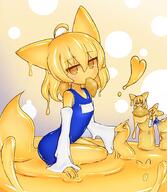 3girls animal_ears animal_tail arm_support blue_swimsuit blush colored_sclera curss detached_sleeves ears female food fox_ears fox_tail from_side general goo_girl heart in_profile inarizushi kitsunemimi kixyuresu long_sleeves looking_at_viewer medium_hair minigirl monster_girl mouth_hold multiple_females multiple_girls name_tag one-piece_swimsuit original point_of_view safe school_swimsuit sitting sitting_sideways slime slime_girl slime_monster smile solo_focus sukumizu sushi swimsuit tail tank_suit tentacles yellow_background yellow_eyes yellow_sclera yellow_skin yokozuwari // 800x919 // 110.0KB
