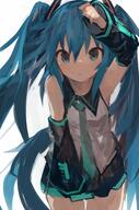 1_female < absurd_resolution aqua_eyes aqua_hair arm_above_head bangs bare_shoulders black_skirt breasts collared_shirt cowboy_shot detached_sleeves female grey_shirt hair_between_eyes hatsune_miku high_resolution kaamin_(mariarose753) leaning leaning_forward lolibooru.moe long_hair looking_at_viewer necktie pleated_skirt point_of_view safe sankaku_channel shirt simple_background skirt small_breasts solo tied_hair twintails very_high_resolution very_long_hair vocaloid white_background // 2712x4096 // 671.6KB