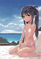 1_female 1girl absurd_resolution absurdres anklet bangs bare_shoulders barefoot between_legs bikini blue_sky blush bracelet brown_eyes circlet cloud clouds collarbone day ears elf explicit eyebrows_visible_through_hair eyepatch_bikini feet female female_focus female_only flat_chest focus_on_female_character gelbooru groin hair_ornament hair_tie hand_between_legs high_ponytail high_resolution highres jewelry jiji jijis-waifus large_filesize long_hair looking_at_viewer navel o ocean original outdoors outside page_number parted_lips photoshop_(medium) point_of_view pointy_ears ponytail purple_hair safe sankaku_channel scan side-tie_bikini sidelocks sitting sky solo solo_female swimsuit tied_hair very_high_resolution very_long_hair wariza water white_bikini white_swimsuit // 2461x3492 // 6.9MB