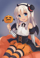 1_female alternate_costume arm_warmers bat_wings bikini blonde_hair blue_eyes corset dark-skinned_female dark_skin explicit fake_horns female halloween halloween_costume hat headwear high_resolution horns jewelry kantai_collection legwear long_hair mini_hat necklace one-piece_tan pixiv_id_3513073 pumpkin ro-500 ro-500_(kantai_collection) safe shirt shorts sitting sleeveless sleeveless_shirt smile solar_milk solo staff striped striped_legwear striped_thigh-highs swimsuit tan tan_lines tanned thighhighs u-511_(kantai_collection) wings // 840x1200 // 708.6KB