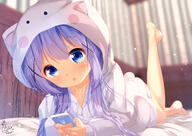 1_female animal_ears animal_hood animal_tail barefoot bed_sheet blue_eyes blue_hair blurry blurry_background blush bunny_tail cellphone chinomaron commentary_request depth_of_field drawstring ears fake_animal_ears feet female gochiusa gochuumon_wa_usagi_desu_ka? hair_ornament holding holding_object holding_phone hood hood_up hooded_jacket jacket kafuu_chino lolibooru.moe long_hair lying o on_stomach parted_lips phone raised_leg safe sankaku_channel signature solo tail white_jacket x_hair_ornament // 1500x1059 // 893.7KB