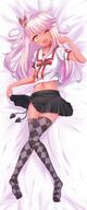 1_female 1girl ;d absurd_resolution argyle argyle_legwear bangs bed_sheet black_skirt blush breasts brown_skin chawan_(yultutari) chloe_von_einzbern collared_shirt dakimakura dark_skin eyelashes fate fatekaleid_liner_prisma_illya fate_(series) fate_kaleid_liner_prisma_illya female full_body grey_legwear hair_between_eyes hair_ornament hair_ribbon high_resolution homurahara_academy_uniform legs lolibooru.moe long_hair looking_at_viewer lying midriff navel neck_ribbon on_back one_eye_closed one_side_up open_mouth orange_eyes pink_hair point_of_view puffy_short_sleeves puffy_sleeves red_neckwear red_ribbon revision ribbon safe sankaku_channel shirt short_sleeves sidelocks skirt small_breasts smile stomach_tattoo swept_bangs tattoo thighhighs very_high_resolution white_shirt wink // 1080x2600 // 283.7KB