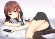 1_female 1girl 2 2d_art animal_ears ass azunakano1111 bangs bed_sheet black_legwear black_sailor_collar black_skirt brown_hair camel_toe cameltoe cellphone clavicle closed_mouth clothes_lift feet_out_of_frame female gradient gradient_background high_resolution kneehighs legs looking_at_viewer lying nekomimi on_side original original_character panties panties_under_pantyhose pantsu pantyhose phone pixiv_57221263 pleated_skirt questionable red_eyes sailor_collar school_uniform schoolgirl_uniform seifuku senifu serafuku shirt short_sleeves sidelocks skirt skirt_lift smartphone smartphone_case solo star_(symbol) thighs underwear uniform white_panties white_shirt white_underwear yande.re セニフ 電池切れ！ // 1964x1389 // 1.5MB