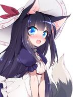 1_female animal_ears animal_tail black_hair blue_eyes blush donguri donguri_0010 dress ears explicit female female_focus female_only fox_ears fox_tail hat headwear high_resolution long_hair morino_donguri multiple_tails open_mouth original pixiv.net pixiv_0010 pixiv_480901 pixiv_64186356 safe sankaku_channel smile solo solo_female sun_hat tail upper_body v_arms ブレイブソード×ブレイズソウル マンイーター マンイーターちゃん 団栗 // 900x1200 // 832.7KB