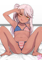 american_flag_bikini a・loveる bikini chloe_von_einzbern dark_skin fate fategrand_order fatekaleid fatekaleid_liner_prisma_illya female kuro_von_einzbern long_hair pink_hair pixiv_169278 pixiv_76301933 royalrisk swimsuit yellow_eyes やさしいクロ // 627x883 // 388.6KB