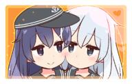 2girls akatsuki_(kancolle) akatsuki_(kantai_collection) anchor_symbol black_hair black_sailor_collar cheek-to-cheek cheek_to_cheek commentary_request female flat_cap hat hibiki_(kancolle) hibiki_(kantai_collection) kantai_collection lolibooru.moe long_hair multiple_females multiple_girls safe sailor_collar school_uniform schoolgirl_uniform serafuku silver_hair smile uniform upper_body yoru_nai // 1120x720 // 212.0KB