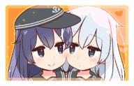 2_females 2girls akatsuki_(kancolle) akatsuki_(kantai_collection) anchor_symbol black_hair black_sailor_collar cheek-to-cheek cheek_to_cheek commentary_request female flat_cap hat hibiki_(kancolle) hibiki_(kantai_collection) kantai_collection lolibooru.moe long_hair multiple_females multiple_girls safe sailor_collar school_uniform schoolgirl_uniform serafuku silver_hair smile uniform upper_body yoru_nai // 1120x720 // 212.0KB