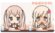 +_+ 2girls blonde_hair blue_eyes chibi commentary_request cup curry d female flower food graf_zeppelin_(kantai_collection) hair_flower hair_ornament heart kantai_collection lolibooru.moe long_hair multiple_females multiple_girls open-mouth_smile open_mouth open_smile ro-500_(kantai_collection) safe sailor_collar sankaku_channel school_uniform schoolgirl_uniform serafuku smile swimsuit swimwear tan tanned tied_hair translation_request twintails uniform upper_body useless_tags yoru_nai // 875x530 // 313.8KB