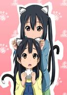 10s 1421904884284 2girls animal_ears animal_tail black_hair brown_eyes cat_ears cat_tail company_connection crossover ears female food hair_bobbles hair_ornament k-on! kitashirakawa_anko kyoto_animation long_hair look-alike mochi multiple_females multiple_girls nakano_azusa oku_no_shi one_side_up open_mouth safe tail tamako_market tied_hair twintails wagashi // 742x1050 // 148.0KB
