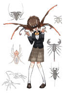 1girl blazer bug evolvingmonkey full_body highres insect_girl jacket kneehighs long_hair open_mouth original plaid plaid_skirt pleated_skirt pose school_uniform scorpion skirt solo spider spider_itou sweatdrop tick white_background white_legwear // 1457x2064 // 894.1KB