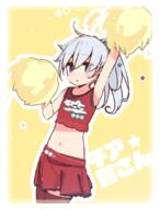 1_female 1girl alternate_costume alternate_hairstyle alternative_costume alternative_hairstyle anthropomorphization armpits blue_eyes blue_hair blush cheering cheerleader commentary_request cowboy_shot crop_top eye_contact female hibiki hibiki_(kantai_collection) holding holding_pom_poms kantai_collection lolibooru.moe long_hair looking_at_another looking_at_viewer midriff muhogame navel pleated_skirt point_of_view pom_poms ponytail red_legwear red_skirt safe silver_hair skirt solo stars stomach thigh-highs thighhighs tied_hair yellow_background yoru_nai // 814x1070 // 372.3KB