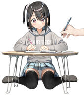 black_hair black_legwear black_thighhighs blue_skirt blush clothes_writing fringe full_body girl hair_between_eyes hand high_resolution holding hood hoodie kantoku light_erotic long_sleeves looking_down no_shoes one_side_up original panties pantyshot pantyshot_sitting pencil pink_eyes plaid_skirt pleated_skirt questionable sankaku_channel school_uniform scrunchie seifuku shizuku_(kantoku) short_hair simple_background single sitting skirt solo_focus tagme tall_image thigh-highs thighhighs underwear uniform wariza white_background white_panties white_underwear writing yande.re – // 1600x1808 // 830.9KB