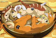 2_girls 2girls absurdres animal_costume animal_hat art barefoot bell blonde_hair blush brown_eyes brown_hair cap cat_costume cosplay costume feet female girl hidamari_sketch highres kigurumi loli lying megami megami_magazine miyako multiple_females multiple_girls no_shoes non-web_source official_art on_side p safe scan shaft_(studio) shiotsuki_kazuya short_hair smile socks soles tail toes tongue tongue_out yellow_eyes yuno // 5939x4083 // 5.5MB