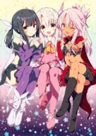 3girls armor ascot bangs bare_shoulders black_footwear black_hair blush boots breastplate breasts brown_skin cape chloe_von_einzbern closed_mouth crossed_legs dark_skin dark_skinned_female detached_sleeves duplicate explicit eye_contact fate fatekaleid_liner_prisma_illya fate_(series) fate_kaleid_liner_prisma_illya feathers female footwear girl_sandwich hair_between_eyes hair_feathers hair_ornament hairclip hairpin half_updo hand_holding holding_hands illyasviel_von_einzbern interlocked_fingers jewelry leotard lolibooru.moe long_hair long_sleeves looking_at_another looking_at_viewer lossy-lossless magical_girl miyu_edelfelt multiple_females multiple_girls navel one_eye_closed open_mouth orange_eyes outstretched_arm pink_footwear pink_hair platinum_blonde_hair point_of_view prisma_illya purple_legwear purple_leotard red_eyes safe sandwiched sankaku_channel sasorigatame shiny shiny_hair sidelocks small_breasts smile stomach stomach_tattoo tattoo thigh-highs thigh_boots thighhighs tied_hair white_footwear white_hair x_hair_ornament yellow_eyes yellow_neckwear // 600x844 // 949.4KB