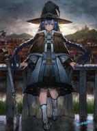 1_female bad_id bad_pixiv_id black_hat black_headwear blue_dress blue_eyes blue_hair blush boots braid brown_cape cape city cityscape cloud danbooru dress facing_viewer female footwear gelbooru grass grey_sky hair_between_eyes hat headwear light_smile long_hair long_sleeves mature mountain mushoku__isekai_ittara_honki_dasu mushoku_tensei outdoors outside pixiv_id_15950309 railing reflection roxy_migurdia safe safebooru sankaku_channel sky smile solo sonchi staff standing tied_hair twin_braids twintails white_legwear witch_hat // 800x1084 // 1.0MB