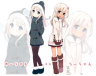 2girls alternate_costume alternative_costume beanie black_coat black_legwear black_skirt blonde_hair blue_eyes blue_skirt blush boots breath brown_footwear closed_mouth coat commentary_request dual_persona eye_contact eyebrows eyebrows_visible_through_hair female footwear full-length_portrait full_body hair_ornament hands_in_pockets hat head_tilt kantai_collection lolibooru.moe long_hair long_sleeves looking_at_another looking_at_viewer multiple_females multiple_girls open_mouth pale_skin pantyhose point_of_view ro-500_(kantai_collection) safe sankaku_channel simple_background skirt smile standing tan tanned u-511_(kantai_collection) white_background white_coat winter_clothes yoru_nai zoom_layer // 1426x1130 // 864.3KB