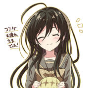 1_female 1girl ^^^ ahoge black_hair closed_eyes face facial_expression facing_viewer female grey_serafuku hair hair_between_eyes long_hair safe shakugan_no_shana shana simple_background smile solo tachitsu_teto translation_request upper_body white_background // 1000x925 // 522.9KB