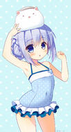 animal animal_on_head armpit_(armpits) bare_shoulders blue_eyes blue_hair blush breasts female flat_chest girl gochiusa gochuumon_wa_usagi_desu_ka gochuumon_wa_usagi_desu_ka? junk_tag kafuu_chino light_erotic loli long_hair looking_at_viewer navel one-piece_swimsuit open_mouth polka_dot polka_dot_background polka_dot_swimsuit safe sasai_saji single swimsuit swimwear tagme tall_image tippy_(gochiusa) white_fox yande.re young // 744x1392 // 140.3KB