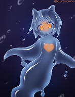 1_female 1girl blue_background blurry blurry_background closed_mouth colored_sclera colored_skin core curss depth_of_field eye_contact eyes female fins glowing glowing_eyes grey_hair grey_sclera grey_skin hair heart high_resolution highres horns in_water looking_at_another looking_at_viewer monster_girl orange_eyes original personification point_of_view safe sea_angel short_hair simple_background slime_girl solo transparent twitter_username underwater water // 1599x2079 // 1.3MB