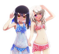 2_girls 2girls arm_up ass_visible_through_thighs atfbooru.ninja bikini bikini_skirt black_hair blonde_hair blush breasts brown_eyes d dress eyes face facial_expression fate fatekaleid fatekaleid_liner_prisma_illya fate_(series) fate_kaleid_liner_prisma_illya female flat_chest fringe front-tie_top hair_between_eyes hair_ornament hair_ribbon hairclip halterneck hand_holding happy high_resolution holding_hands illyasviel_von_einzbern light_erotic long_hair looking_at_viewer miyu_edelfelt multiple_females multiple_girls navel nori nori_(nori0001) nori_(pixiv_1131430) open_mouth pink_eyes polka_dot_bikini red_eyes ribbon_(ribbons) safe salute see-through short_hair side-tie_bikini simple_background smile standing standing_position swimsuit swimwear twintails white_background white_hair yellow_eyes young プリズマ☆イリヤ // 1500x1370 // 591.1KB