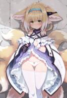 1_female 2d_art animal_ear_fluff animal_ears animal_tail arknights ass ass_visible_through_thighs bangs black_gloves blonde_hair blue_bow blue_hairband blush bow bow_panties braid closed_mouth clothes_lift clothes_pull commentary_request dress dress_lift ears eye_contact eyebrows eyebrows_visible_through_hair eyes female fox_ears fox_tail gloves green_eyes hair hair_rings hairband kitsune legwear lifted_by_self looking_at_another looking_at_viewer multicolored_hair multiple_tails mythical_character navel panties pantyhose pantyhose_pull pixiv_88803818 point_of_view ptd questionable sankaku_channel single_glove single_wrist_cuff skirt skirt_lift solo standing_position stomach suzuran_(arknights) tail tatsu36037 tatsuhiko thigh_gap thighs tied_hair torn_clothes torn_legwear underwear very_high_resolution wet white_hair white_legwear white_panties white_tights white_underwear yande.re アークナイツ5000users入り アークナイツのスズランさん // 1738x2500 // 3.3MB