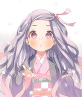 1_female 1girl blush checkered_obi cherry_blossom cherry_blossoms colored_nails female fingernails grey_hair hair_ornament hair_ribbon hand_up haori japanese_clothes kamado_nezuko kimetsu_no_yaiba kimono kuga_tsukasa long_hair long_sleeves looking_at_viewer nail_polish obi open_mouth parted_lips pink_eyes pink_kimono pink_nails pink_ribbon point_of_view ribbon robe safe sankaku_channel sash solo upper_body wafuku // 1000x1169 // 149.4KB