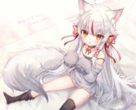 animal_ears bell blush cat_smile choker cropped ears female foxgirl kamiko_kana konachan loli long_hair ribbon ribbons rukako safe tail thighhighs tsunderia white_hair yellow_eyes // 2040x1650 // 4.3MB