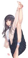 1_female 1girl aoi_kumiko arm_up ass bangs barefoot barefoot_school_uniform black_hair black_skirt blush breasts brown_cardigan brown_eyes cardigan closed_mouth clothing collar collared_shirt commentary_request contentious_content d dress_shirt explicit eyebrows_behind_hair eyes face facial_expression feet female formal hair high_resolution highres i字バランスjs leg_up legs long_hair open_cardigan open_clothes open_mouth open_smile original original_character panties pixiv_85044234 pleated_skirt questionable raised_leg safe sankaku sankaku_channel school_uniform shirt signature simple_background skirt small_breasts smile soles solo split standing standing_on_one_leg standing_position standing_split teeth underwear uniform upper_teeth white_background white_panties white_shirt white_underwear ふくらみかけ // 777x1600 // 632.8KB