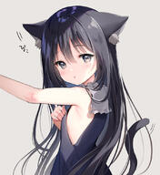 1_female 1girl animal_ear_fluff animal_ears animal_tail arm_up armpits black_dress black_eyes black_hair black_tail blush breasts cat_ears cat_tail catgirl commentary_request danbooru dress ears eyebrows eyebrows_visible_through_hair feline_characteristics female flat_chest gelbooru grey_background hair hair_between_eyes hand_up hoshizora_tetsudou_to_shiro_no_tabi image lolibooru.moe long_hair looking_at_viewer looking_back mignon nekomimi no_audio noir_(hoshishiro) o open_mouth original parted_lips safe sankaku sankaku_channel simple_background sleeveless sleeveless_dress small_breasts solo tail tail_raised upper_body very_long_hair video // 990x1080 // 344.2KB