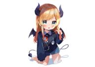 barefoot blonde_hair blush clothing demon ears eyes feet female formal green_eyes hair hololive horns loli long_hair noi_mine pointed_ears pointy_ears school_uniform shorts tail uniform virtual_youtuber white wings yuzuki_choco // 5832x4088 // 12.2MB