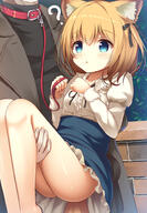 1_female 1_male 1boy 1girl animal_ear_fluff animal_ears bare_legs black_shirt blonde_hair blue_eyes blue_skirt brick_wall brown_jacket carrying clothing commentary_request danbooru ears eyes female frilled_skirt frills gelbooru hair hair_ornament hair_ribbon high-waist_skirt jacket leash legs long_sleeves male original parted_lips photoshop_(medium) princess_carry psyche3313 question_mark ribbon safe sankaku_channel shirt short_hair skirt tail white_shirt // 665x957 // 473.2KB