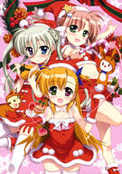 3_girls asteion blonde_hair blush christmas dress einhart_stratos fringe fujima_takuya fur fur_trim gift girl gloves green_eyes hair_between_eyes heterochromia highres legwear loli long_hair mahou_shoujo_lyrical_nanoha mahou_shoujo_lyrical_nanoha_vivid merry_christmas miura_rinaldi multiple_girls open_mouth pink_hair questionable sacred_heart santa_claus_costume scan snowflake_(snowflakes) star_(symbol) takamachi_vivio tall_image thigh-highs twintails vivio white_hair yande.re // 2881x4100 // 1.8MB