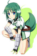 10s 1_female 1girl ahoge animal_ears animal_tail armor blue_eyes canine commentary_request dog dog_days dog_ears dog_girl dog_tail ears eclair_martinozzi eyes female fingerless_gloves gloves green_hair hair ike_masato kneeling kneeling_on_one_leg mammal one_knee photoshop_(medium) safe short_hair solo tail éclair_martinozzi // 592x882 // 263.2KB