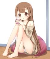 1_female bangs bare_shoulders barefoot bent_knee_(knees) blush brown_eyes brown_hair collarbone contentious_content cup danbooru doga_kobo explicit eyes feet female fringe full-length_portrait gelbooru girl hair holding holding_cup legs light_erotic long_hair long_sleeves looking_away mug neck off_shoulder oomuro_hanako open_mouth panties pantyshot pantyshot_(sitting) pantyshot_sitting parted_lips pillow pixiv_54486568 psyche3313 questionable safe sankaku_channel shoulders single sitting solo steam surprised sweater tall_image thighs topwear underwear very_long_hair white_panties white_underwear window wooden_floor yuru_yuri 大室花子2016 // 873x1020 // 3.4MB