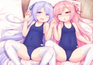 2_females arm_up ass bed blush breasts chestnut_mouth claw_pose covered_navel d duo explicit face facial_expression female female_only hair hand_holding knees_up legs legwear loli lolibooru.moe long_hair lying m-shaped_legs m_legs multiple_females navel old_school_swimsuit on_back one-piece_swimsuit open_mouth original original_character pillow pink_eyes pink_hair pixiv_80492849 purple_eyes purple_hair questionable ribbon sankaku_channel school_swimsuit siblings sisters small_breasts smile spread_legs spreading stomach swimsuit swimwear tank_suit thigh-highs thighhighs thighs twins two_side_up underage very_long_hair victor_(tama_e_akira) white_legwear young ふたごロリ オリジナル ビクタニャス 旧スク // 1505x1062 // 1.3MB