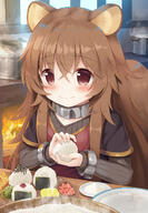 1_female 1girl animal_ear_fluff animal_ears animal_tail bangs blush brown_hair clothing collar crossed_bangs cuffs danbooru ears eyebrows eyebrows_visible_through_hair eyes female fire food gelbooru hair kitchen layered_sleeves long_hair long_sleeves metal_collar ohitsu onigiri photoshop_(medium) pixiv_id_942719 pot psyche3313 questionable raccoon_ears raccoon_tail raphtalia red_eyes ribbed_shirt safe sankaku_channel shirt short short_over_long_sleeves short_sleeves sleeves solo tail tate_no_yuusha_no_nariagari // 809x1169 // 594.9KB