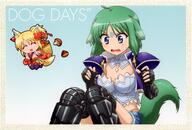 2girls animal_ears armor blonde_hair breasts chibi cleavage dog_days dog_days_-_eyecatcher duo ears eclair_martinozzi eyecatch female green_hair hair high_resolution legwear multiple_females multiple_girls official_art safe sankaku screen_capture tail thigh-highs thighhighs yande.re yukikaze_panettone éclair_martinozzi // 2682x1813 // 4.6MB