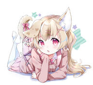 1_female 1girl amimi animal_ear_fluff animal_ears aqua_hair backpack bag bangs blonde_hair bow bowtie child clothing collar commentary_request commission dog_ears dog_girl ears eyebrows eyebrows_visible_through_hair female full-length_portrait full_body hair hair_ornament hairclip hand_up high_resolution highres inumimi kneehighs legs_up legwear lolibooru.moe long_hair long_sleeves looking_at_viewer multicolored_hair no_shoes open_mouth original pink_eyes pink_shirt pink_skirt randosel randoseru safe shirt sidelocks simple_background skeb_commission skirt solo star_(symbol) streaked_hair tail white_background white_collar white_legwear young // 1769x1605 // 1.2MB