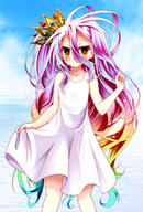 alternate_color alternate_costume blue_hair blue_sky blurry blush bokeh circle cloud crown day depth_of_field dress exposed_shoulders eyes female green_eyes hair high_resolution highlights in_water large_filesize long_hair multicolored_hair no_game_no_life phone_wallpaper pink_hair pixiv_id_3758336 purple_hair safe shiro_(no_game_no_life) sky sleeveless sleeveless_dress solo symbol-shaped_pupils very_high_resolution wallpaper water white_dress yellow_eyes // 2362x3495 // 5.5MB