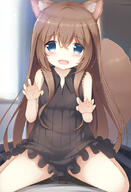 1_female 1girl animal_ears bangs blue_eyes blurry blurry_background blush brown_hair claw_pose danbooru ears eyebrows eyebrows_visible_through_hair eyes female gelbooru hair hair_between_eyes indoors inside long_hair looking_at_viewer open_mouth original photoshop_(medium) point_of_view pov psyche3313 safe sankaku_channel sitting sitting_on_person solo_focus tail // 752x1102 // 508.4KB
