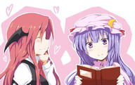 1 2girls blush book bow chata_maru_(irori_sabou) commentary_request crescent crescent_hair_ornament explicit eyes face facial_expression female hair hair_ornament hat hat_bow head_wings headwear heart koakuma long_hair multiple_females multiple_girls open_book patchouli_knowledge pixiv_47320339 purple_eyes purple_hair reading red_hair safe sankaku_channel smile touhou wings 最近の詰め合わせ // 1000x628 // 91.6KB